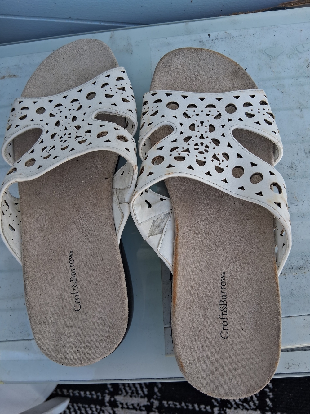 croft & barrow White Laser-Cut Slide Sandals for Women